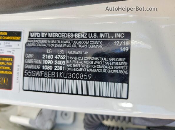 55SWF8EB1KU300859 2019 MERCEDES-BENZ C-CLASS Белый 