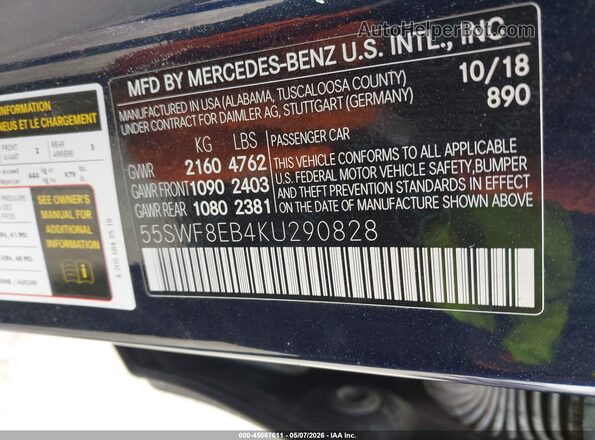 55SWF8EB4KU290828 2019 MERCEDES-BENZ C-CLASS Синий Вид подкапотного пространства