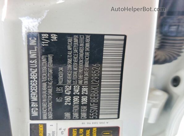 55SWF8EB6KU298526 2019 MERCEDES-BENZ C White Շարժիչի բաժամունքի տեսք