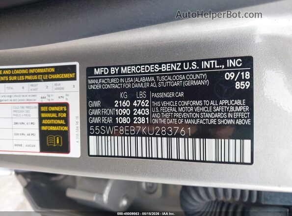 55SWF8EB7KU283761 2019 MERCEDES-BENZ C-CLASS Silver Engine compartment view