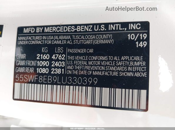 55SWF8EB9LU330399 2020 MERCEDES-BENZ C-CLASS Белый 