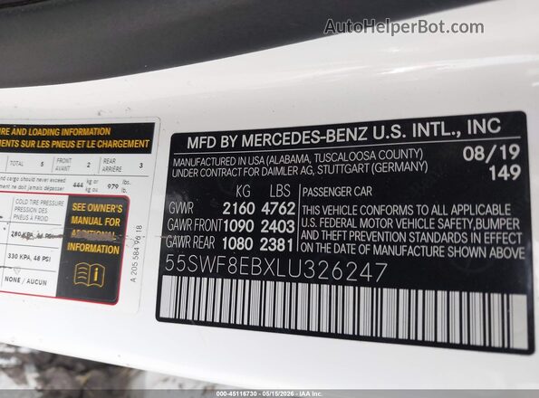 55SWF8EBXLU326247 2020 MERCEDES-BENZ C-CLASS White Вид підкапотного простору