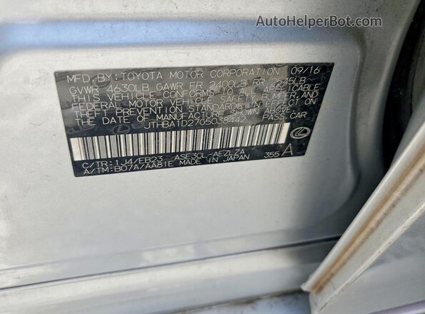 JTHBA1D27G5038442 2016 LEXUS IS Silver VIN կոդի պիտակի տեսք