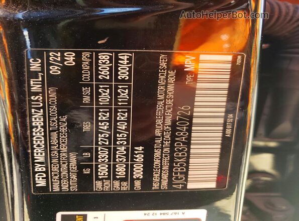 4JGFB5KB3PA840726 2023 MERCEDES-BENZ GLE Black Вид наклейки з VIN-кодом