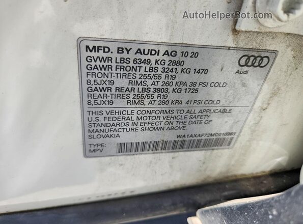 WA1AXAF72MD016963 2021 AUDI Q7 White სალონის 360-გრადუსიანი ხედი