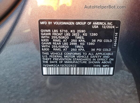 1V2WR2CA1SC522622 2025 VOLKSWAGEN ATLAS Gray 360 interior view