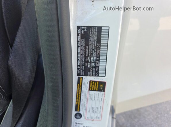 55SWF8DB1KU288407 2019 MERCEDES-BENZ C White Սալոնի հետևի տեսք