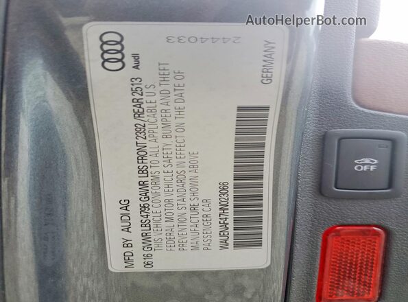WAUENAF47HN023066 2017 AUDI A4 Gray Вид наклейки з VIN-кодом