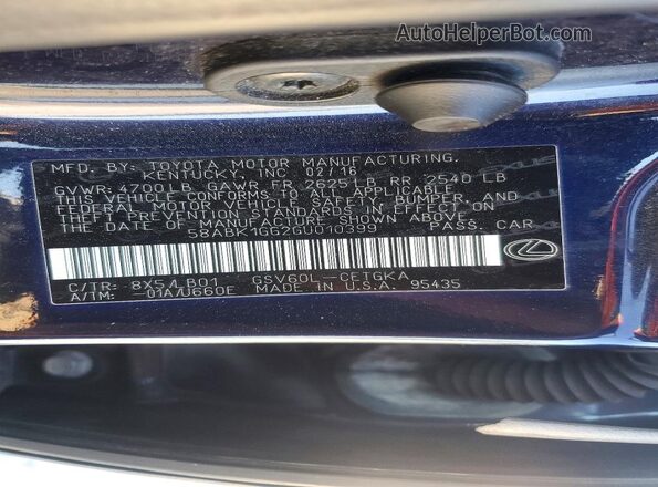 58ABK1GG2GU010399 2016 LEXUS ES Blue 