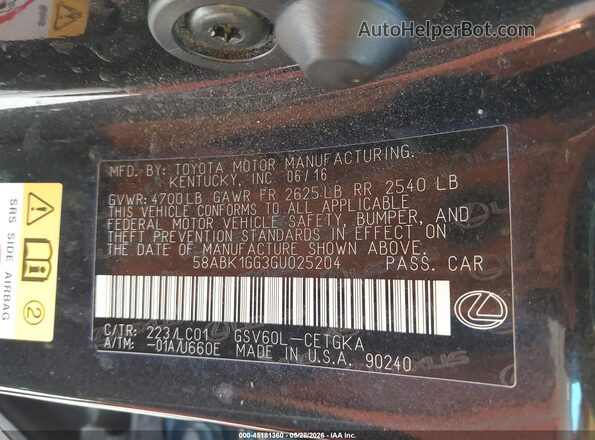58ABK1GG3GU025204 2016 LEXUS ES 350 Black 