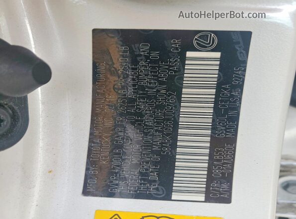 58ABK1GG6JU097652 2018 LEXUS ES White Vista del compartimento del motor