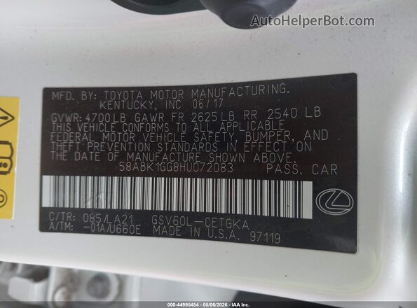 58ABK1GG8HU072083 2017 LEXUS ES 350 White 