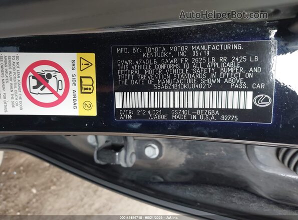 58ABZ1B10KU040217 2019 LEXUS ES 350 Black Engine compartment view