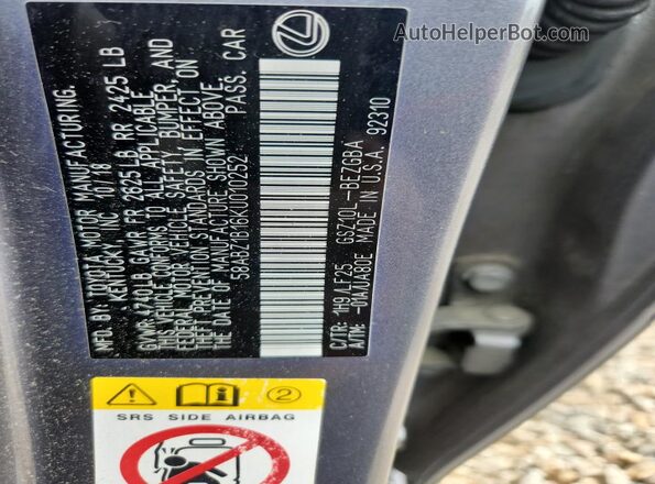 58ABZ1B16KU010252 2019 LEXUS ES Gray 