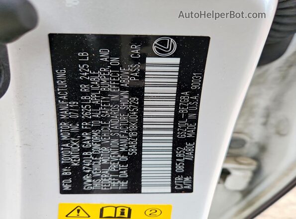 58ABZ1B18KU045729 2019 LEXUS ES White Widok komory silnika