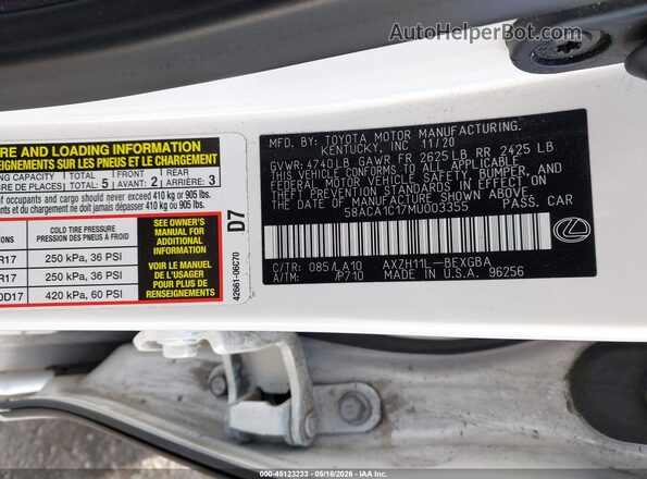 58ACA1C17MU003355 2021 LEXUS ES 300H White Vista del compartimento del motor
