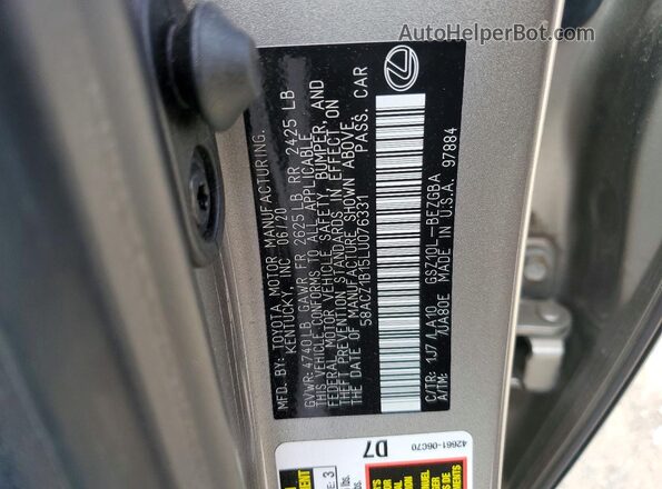 58ACZ1B15LU076331 2020 LEXUS ES Gold VIN კოდის სტიკერის ხედი