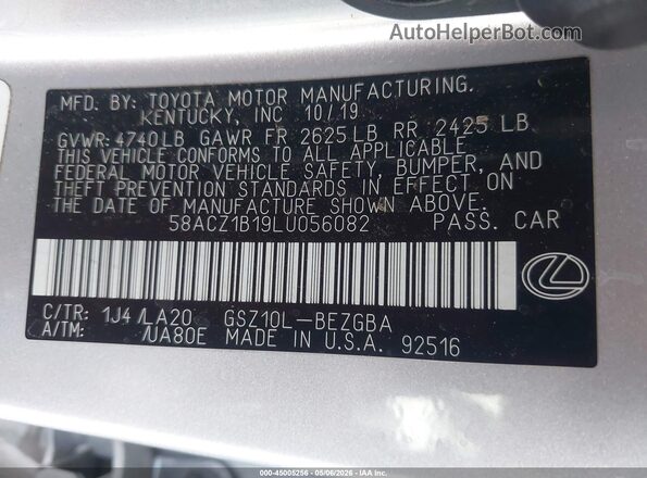 58ACZ1B19LU056082 2020 LEXUS ES 350 Серебряный Вид подкапотного пространства