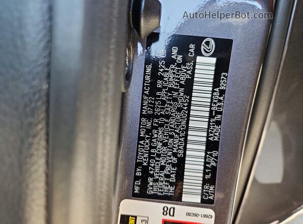 58ADA1C13NU024452 2022 LEXUS ES Gray VIN կոդի պիտակի տեսք