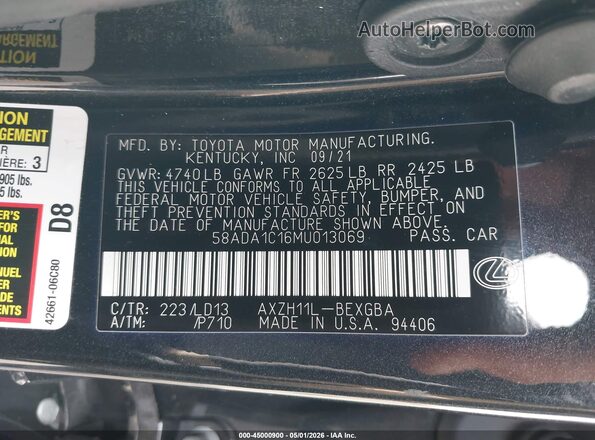 58ADA1C16MU013069 2021 LEXUS ES 300H Gray Vista del compartimento del motor