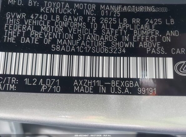 58ADA1C17SU063234 2025 LEXUS ES 300H Silver Շարժիչի բաժամունքի տեսք