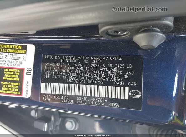 58ADZ1B14LU054292 2020 LEXUS ES 350 Black Вид підкапотного простору
