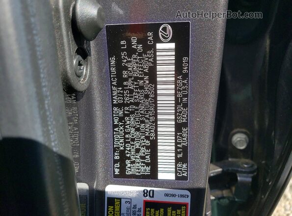 58ADZ1B15RU178502 2024 LEXUS ES Gray Widok komory silnika