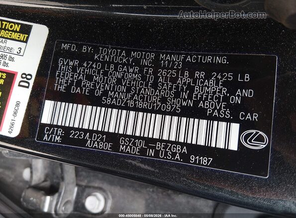 58ADZ1B18RU170975 2024 LEXUS ES 350 Black 