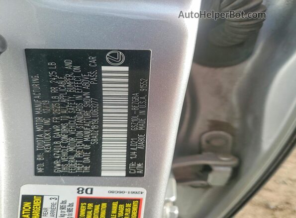 58ADZ1B19LU063277 2020 LEXUS ES Silver Widok komory silnika