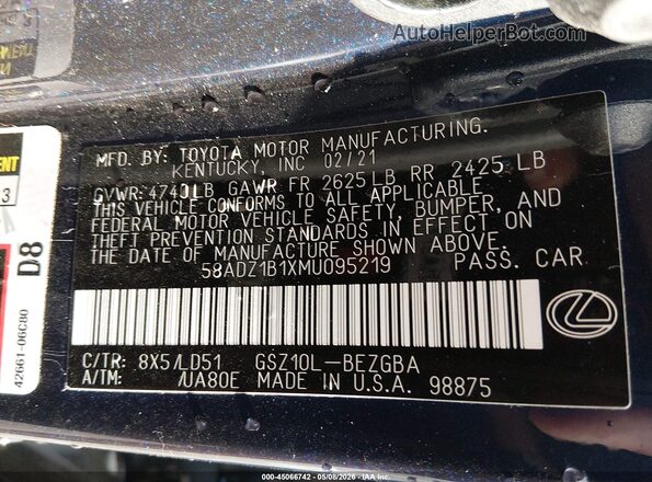 58ADZ1B1XMU095219 2021 LEXUS ES 350 Dark Blue Вид подкапотного пространства