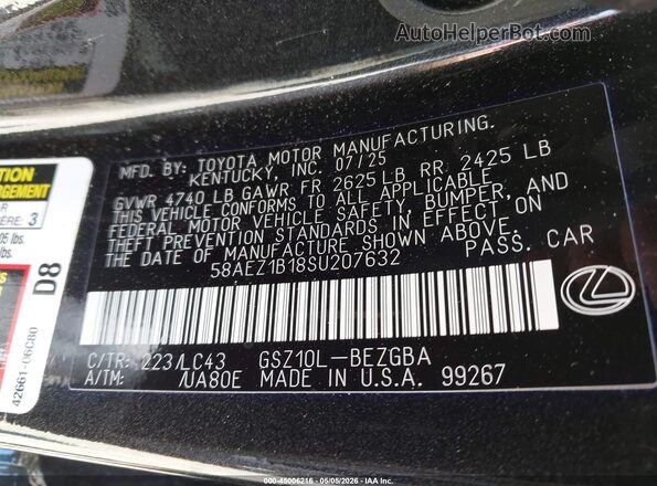 58AEZ1B18SU207632 2025 LEXUS ES 350 Black 