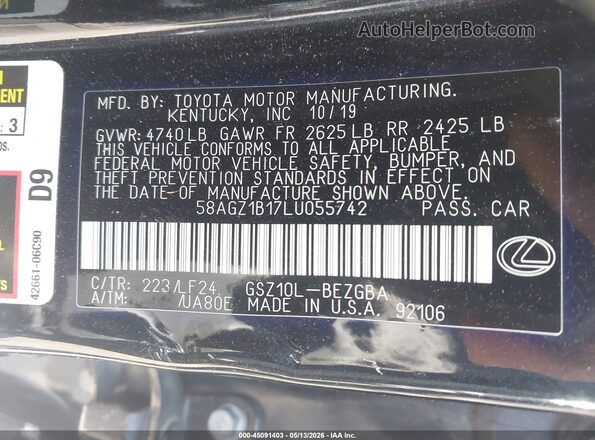 58AGZ1B17LU055742 2020 LEXUS ES 350 Black Vista del compartimento del motor