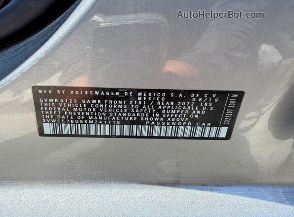 3VWC57BU5KM241718 2019 VOLKSWAGEN JETTA Серебряный 