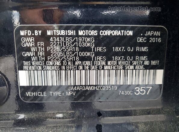 JA4AR3AW0HZ023519 2017 MITSUBISHI OUTLANDER Black 