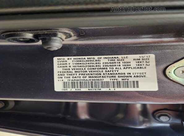 7FARW2H54JE003637 2018 HONDA CR-V Gray Vista interior de 360 grados