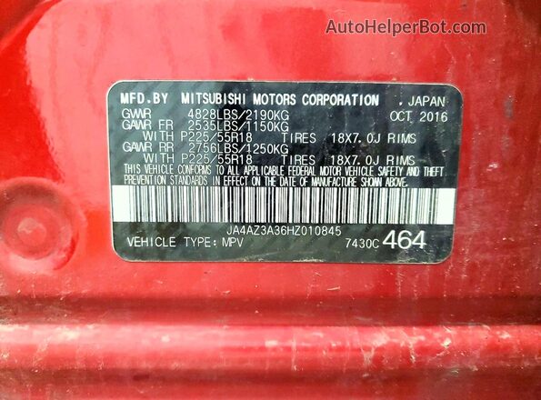 JA4AZ3A36HZ010845 2017 MITSUBISHI OUTLANDER Red 
