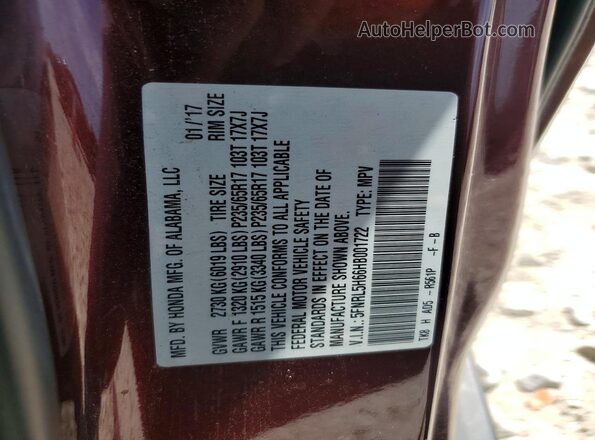 5FNRL5H66HB001722 2017 HONDA ODYSSEY Бордовый 