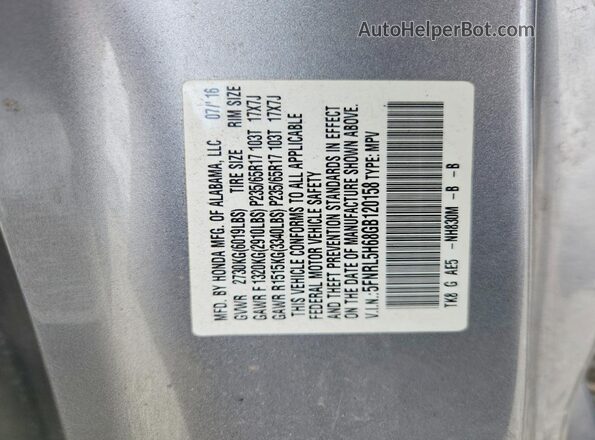 5FNRL5H68GB120158 2016 HONDA ODYSSEY Silver 