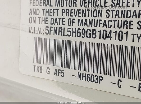 5FNRL5H69GB104101 2016 HONDA ODYSSEY White Շարժիչի բաժամունքի տեսք
