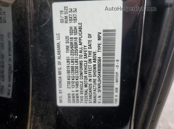 5FNRL6H54KB086564 2019 HONDA ODYSSEY Black 