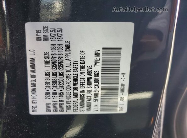 5FNRL6H5XLB011823 2020 HONDA ODYSSEY Black VIN sticker view