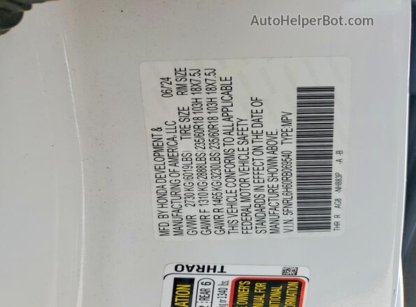 5FNRL6H60RB069540 2024 HONDA ODYSSEY Белый 