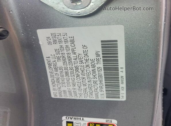 5FNRL6H60SB011529 2025 HONDA ODYSSEY Silver VIN sticker view
