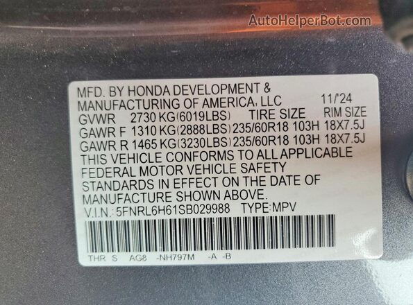 5FNRL6H61SB029988 2025 HONDA ODYSSEY Gray 