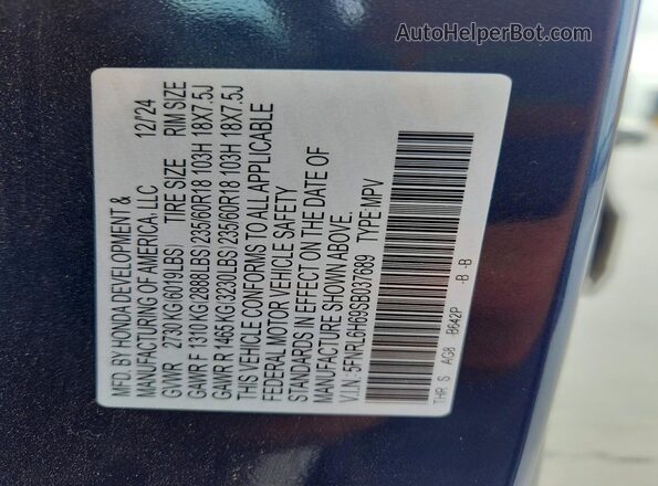 5FNRL6H69SB037689 2025 HONDA ODYSSEY Blue 360 interior view