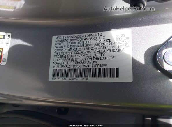 5FNRL6H6XPB071924 2023 HONDA ODYSSEY Silver Vista del compartimento del motor