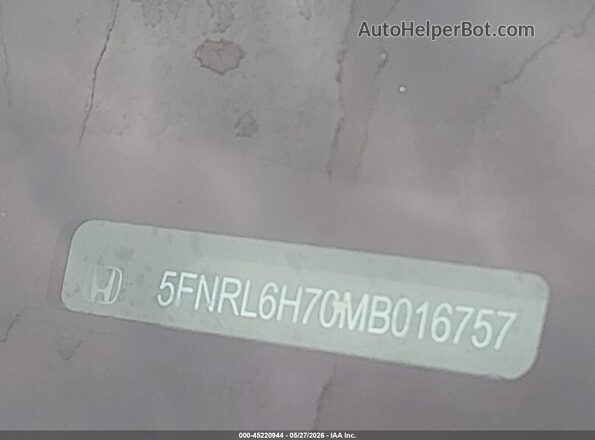 5FNRL6H70MB016757 2021 HONDA ODYSSEY Black Շարժիչի բաժամունքի տեսք