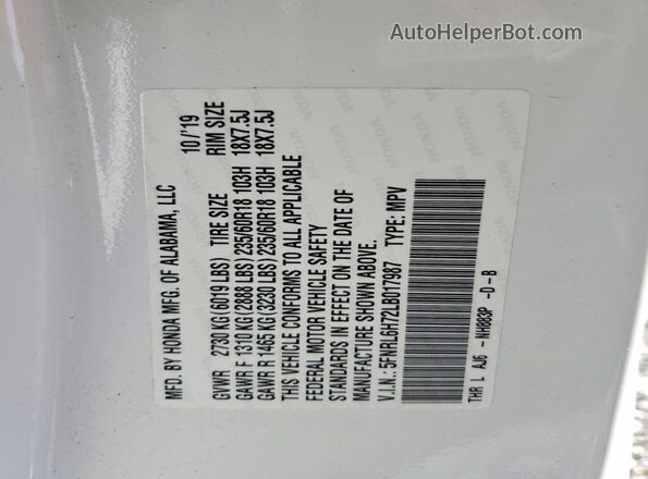 5FNRL6H72LB017987 2020 HONDA ODYSSEY White 