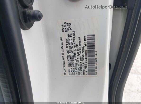5FNRL6H73KB081115 2019 HONDA ODYSSEY White Vista del compartimento del motor