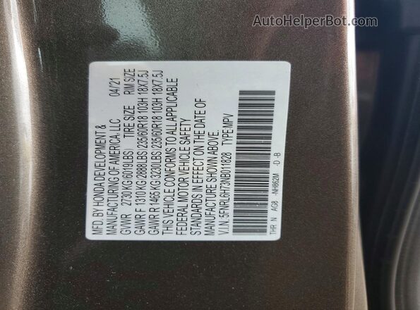 5FNRL6H73NB011828 2022 HONDA ODYSSEY Серый Вид наклейки с VIN-кодом